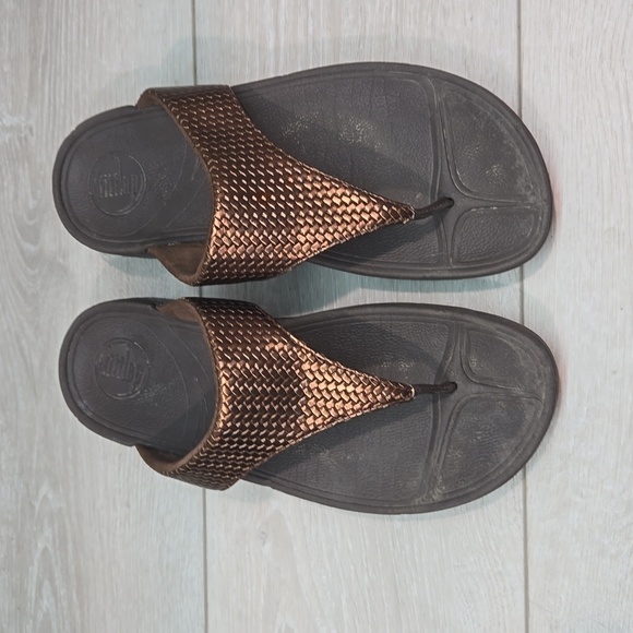 Fitflop Women Lulu T strap Leather Slide Wedge Sandals shoes sz 8 - Picture 3 of 11